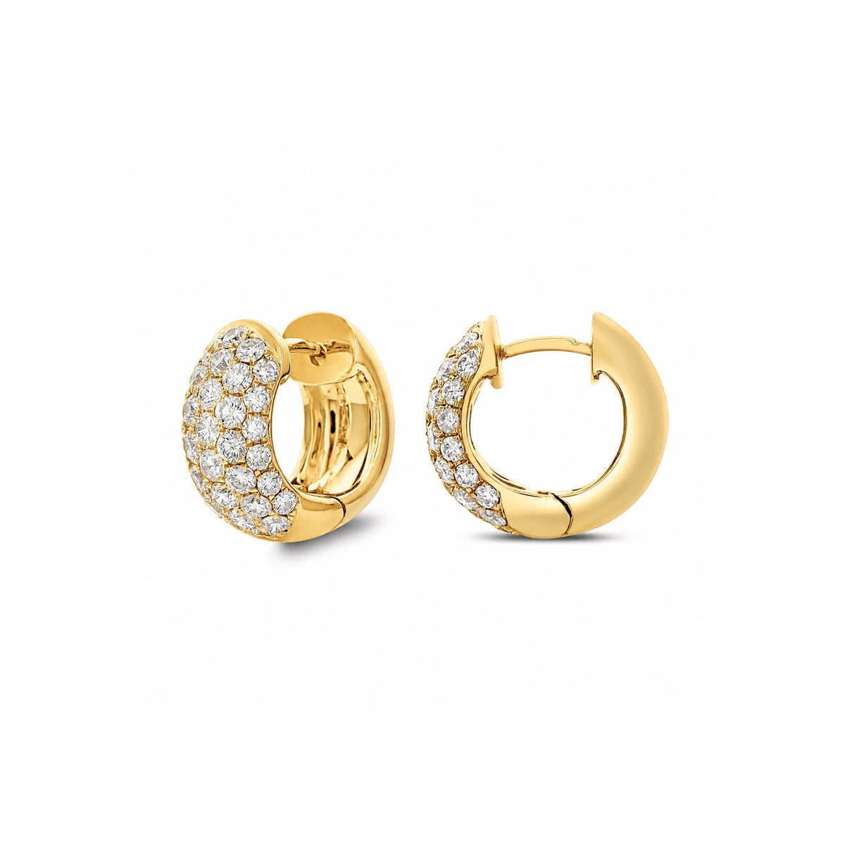 Yellow Gold Multi-Row Pavé Diamond Domed Huggie Earrings