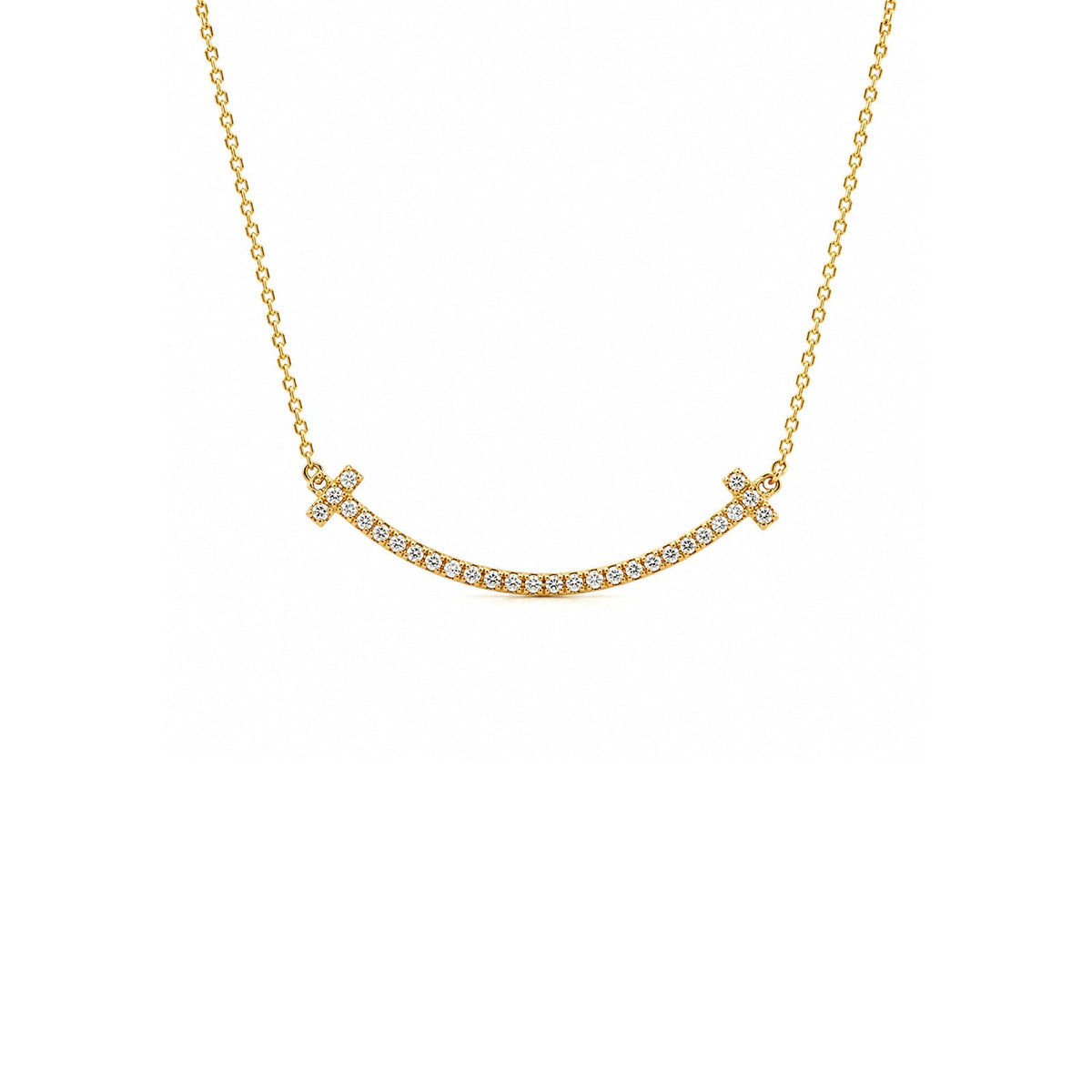 Yellow Gold Pavé Diamond Curved Pendant Necklace