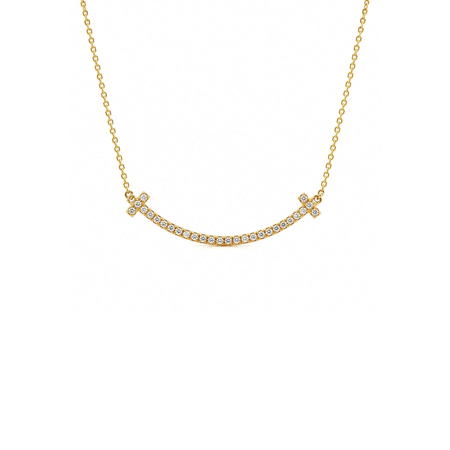 Yellow Gold Pavé Diamond Curved Pendant Necklace