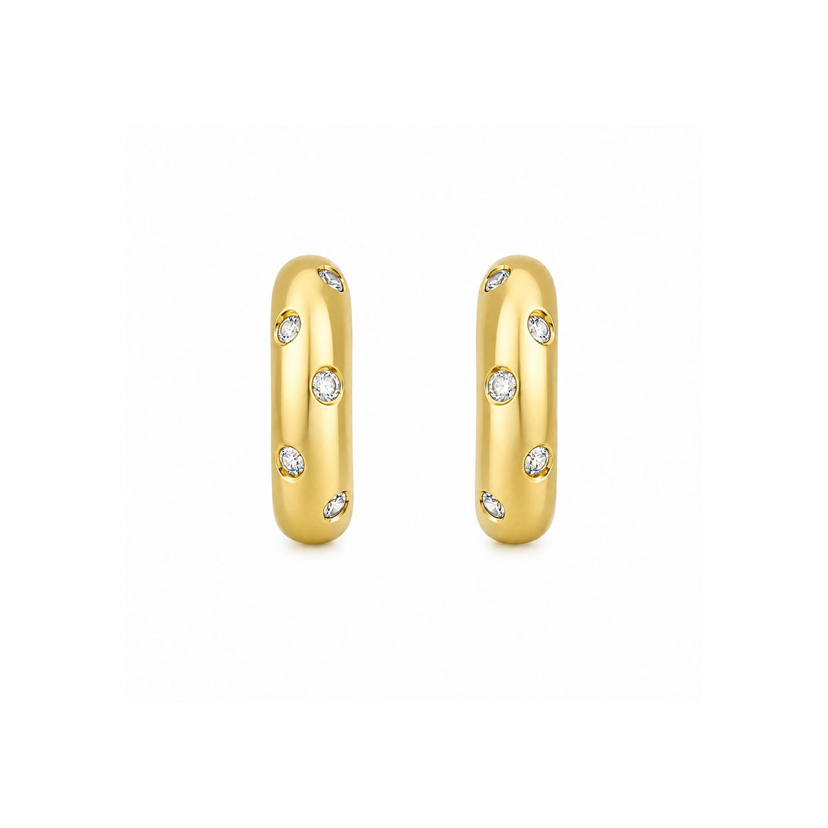 Yellow Gold Scattered Flush-Set Diamond Thick Hoop Earrings - DERTJ01919