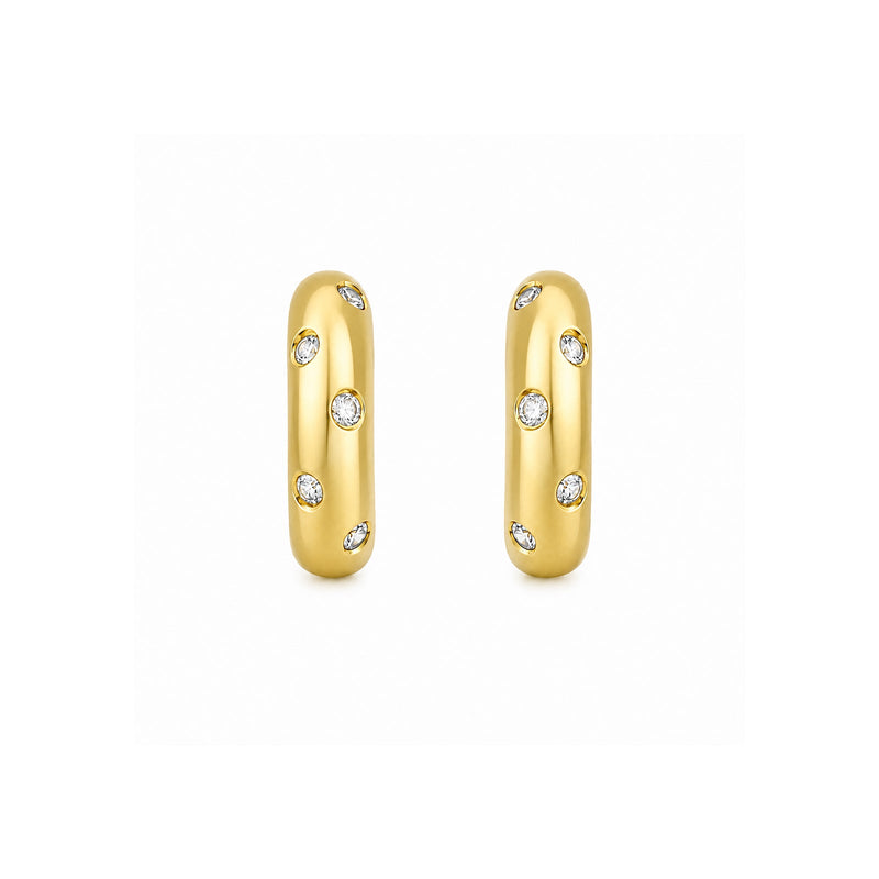 Yellow Gold Scattered Flush-Set Diamond Thick Hoop Earrings-Yellow Gold Scattered Flush-Set Diamond Thick Hoop Earrings - DERTJ01919