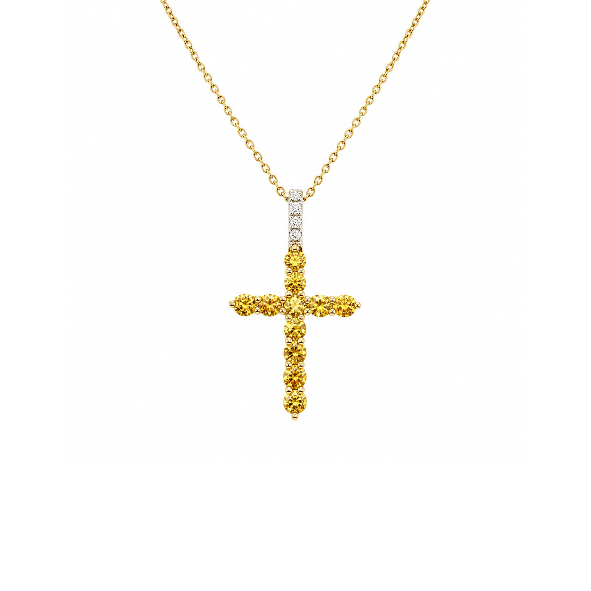 Yellow Sapphire Diamond Cross Necklace