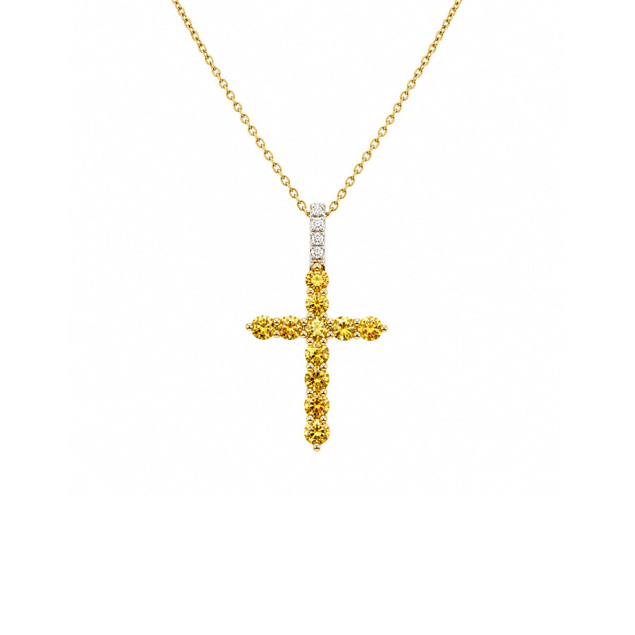 Yellow Sapphire Diamond Cross Necklace