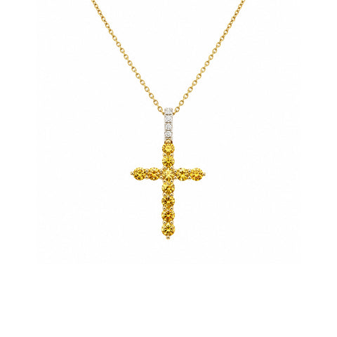Yellow Sapphire Diamond Cross Necklace-Yellow Sapphire Diamond Cross Necklace