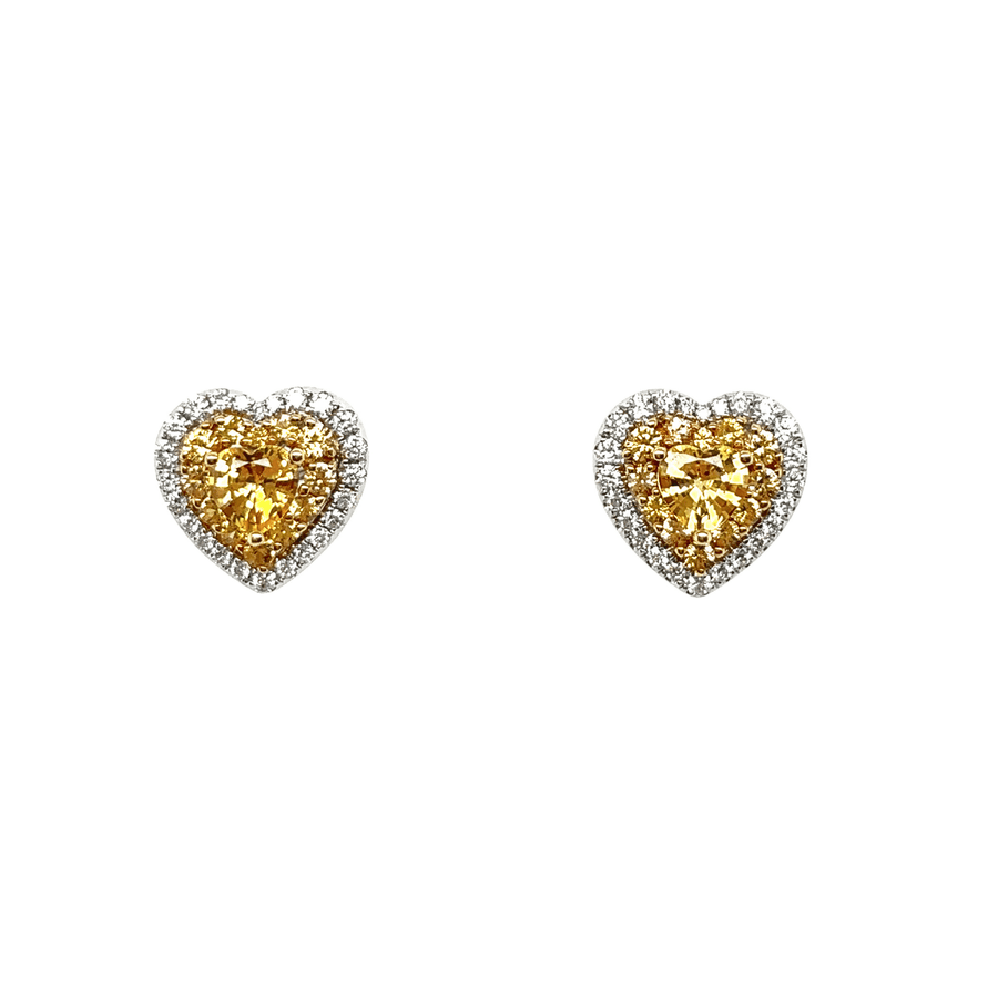 Yellow Sapphire Diamond Heart - shaped Earring Studs - SETIJ00869