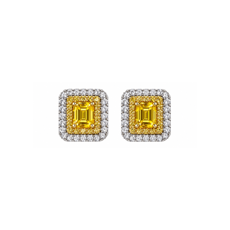 Yellow Sapphire Double Diamond Halo Earrings-Yellow Sapphire Double Diamond Halo Earrings - SETIJ01009