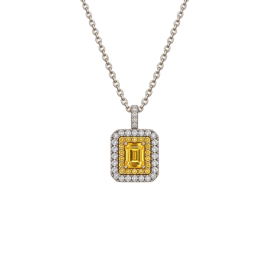 Yellow Sapphire Double Diamond Halo Necklace - SNTIJ00703