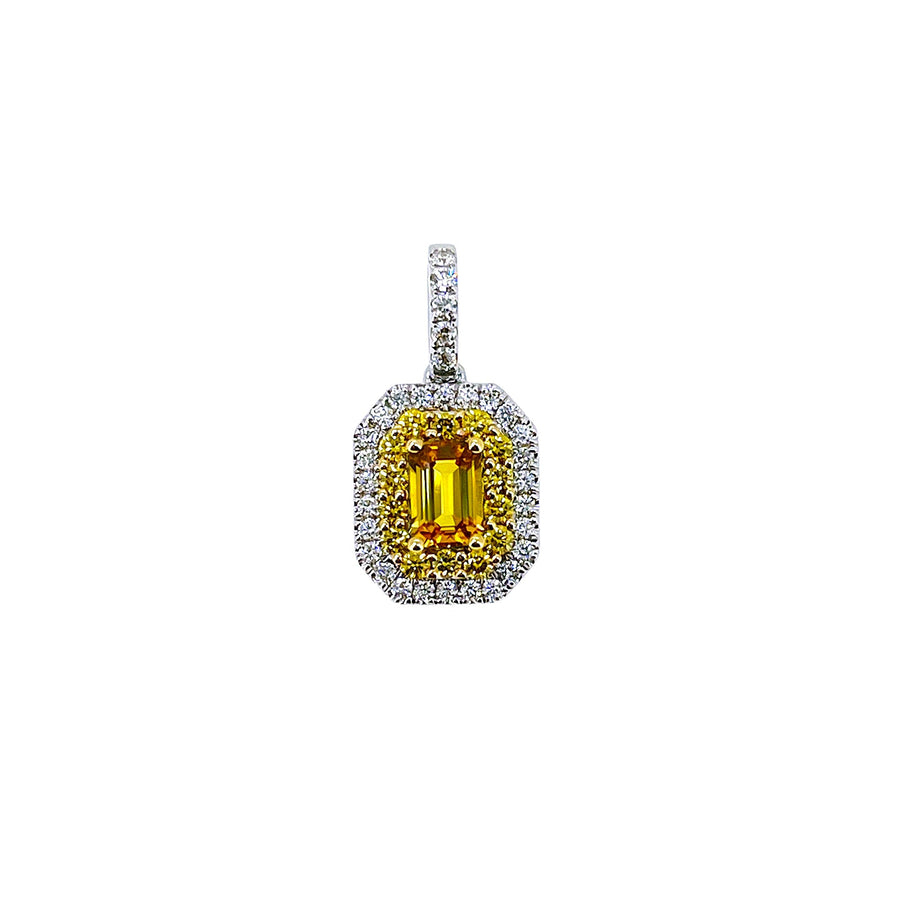 Yellow Sapphire Double Diamond Halo Pendant and Chain - SNTIJ00695