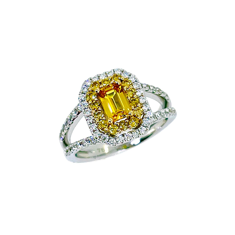 Yellow Sapphire Double Diamond Halo Split Shank Ring - SRTIJ02419