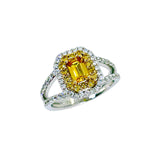 Yellow Sapphire Double Diamond Halo Split Shank Ring-Yellow Sapphire Double Diamond Halo Split Shank Ring - SRTIJ02419
