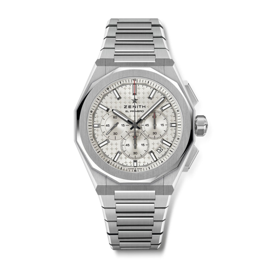 Zenith Defy Skyline Chrono - 03.9500.3600/01.I001 - Zenith Defy Skyline Chrono in a 42mm stainless steel case with silver dial on integrated stainless steel bracelet, featuring a chronograph function, date display and automatic movement with up to 60 hours of power reserve.