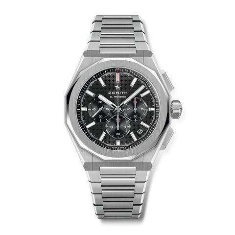 Zenith Defy Skyline Chrono-Zenith Defy Skyline Chrono - 03.9500.3600/21.I001 - DEFY Skyline Chronograph in a 42mm stainless steel case with black dial on integrated stainless steel bracelet, featuring a chronograph function, date display and automatic movement with up to 60 hours of power reserve.