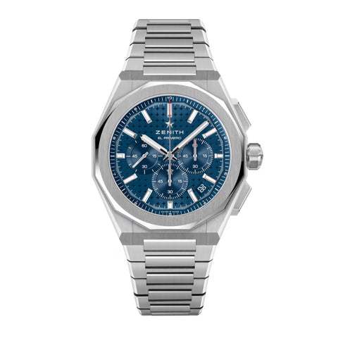 Zenith Defy Skyline Chrono-Zenith Defy Skyline Chrono - 03.9500.3600/51.I001 - Zenith Defy Skyline Chrono in a 42mm stainless steel case with blue dial on integrated stainless steel bracelet, featuring a chronograph function, date display and automatic movement.