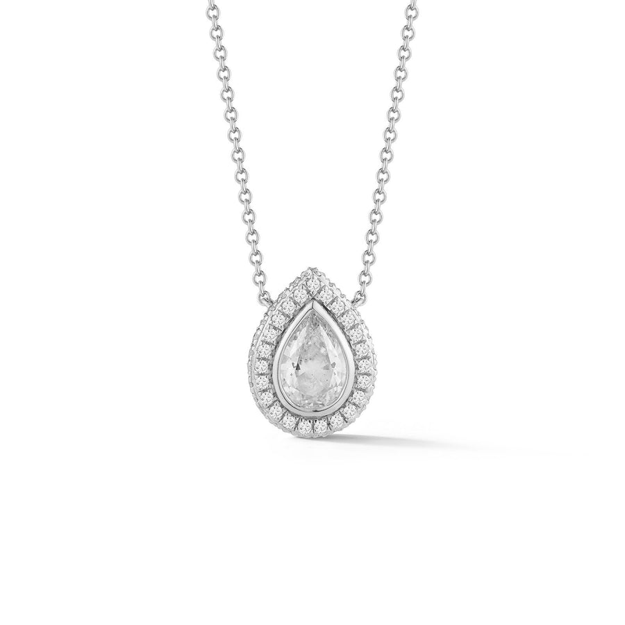 18K White Gold Pear Halo Diamond Necklace -