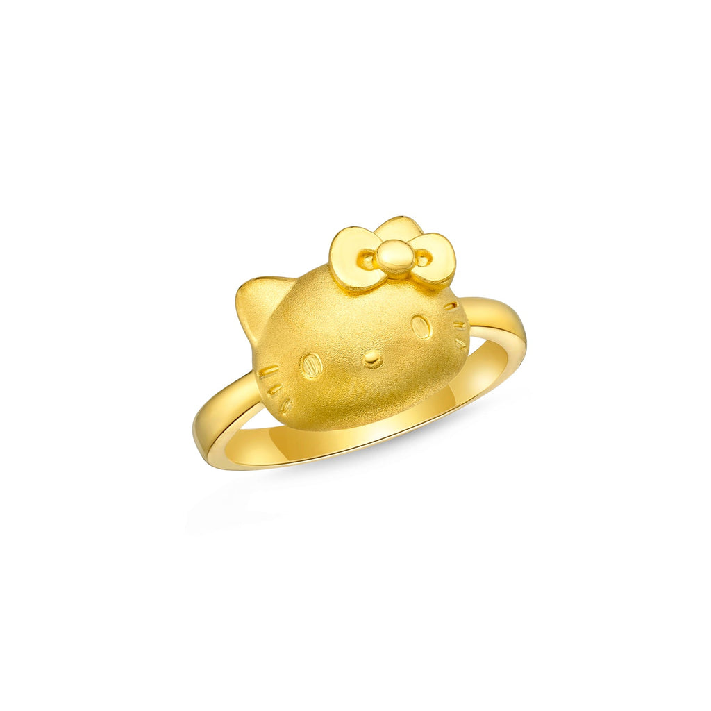 Sanrio Hello Kitty Yellow Gold Plated Crystal Face Jewelry Ring - Size 7