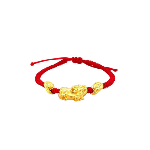 24K Gold Pixiu with Red Cord Bracelet - CM15482-R
