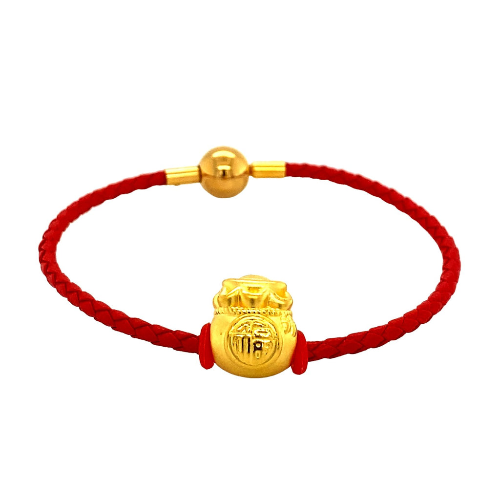 24K Gold Red Cord Bracelet Set