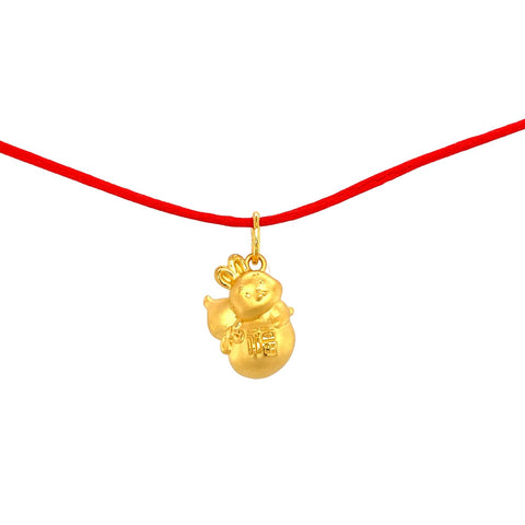 24K Gold Year of the Rabbit and Gourd Pendant -
