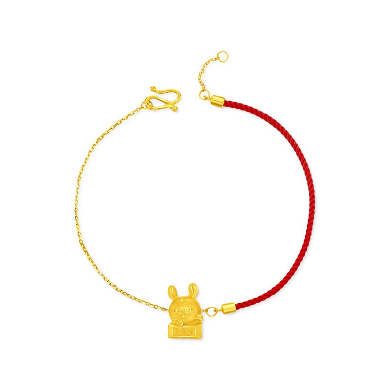 24K Gold Year of the Rabbit Red Cord Bracelet