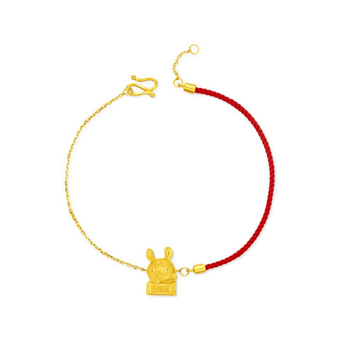 24K Gold Year of the Rabbit Red Cord Bracelet - CM31009-R