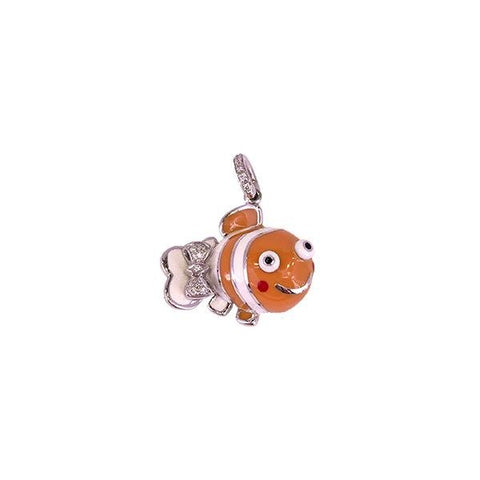 Aaron Basha 18K White Gold Clown Fish Diamond Pendant -