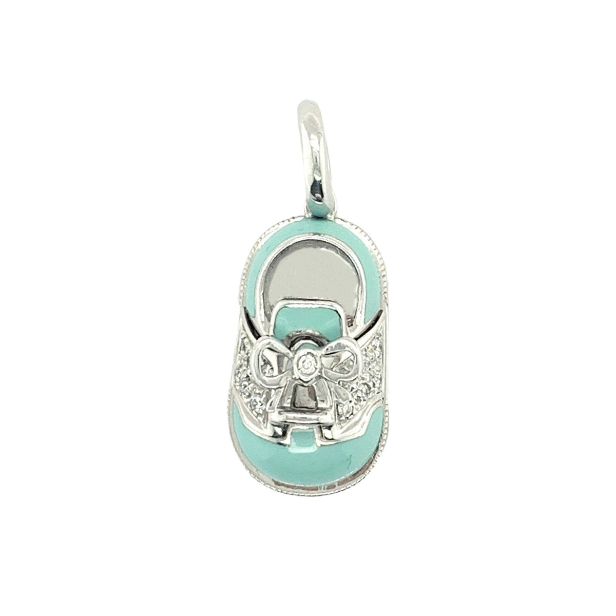 Aaron Basha 18K White Gold Diamond Baby Shoe Pendant -