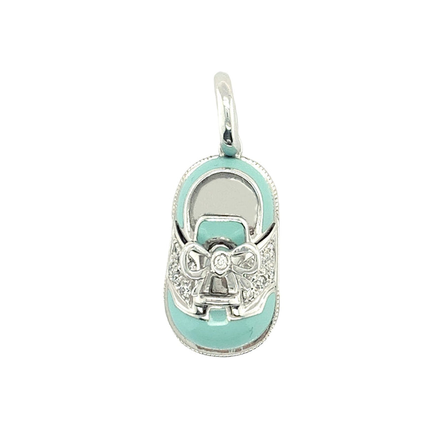 Aaron Basha 18K White Gold Diamond Baby Shoe Pendant -
