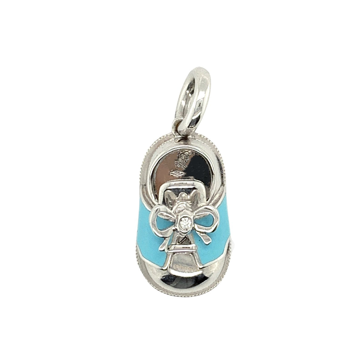 Aaron Basha 18K White Gold Diamond Baby Shoe Pendant -