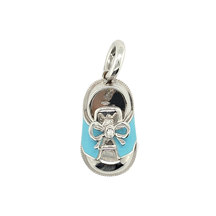 Aaron Basha 18K White Gold Diamond Baby Shoe Pendant -