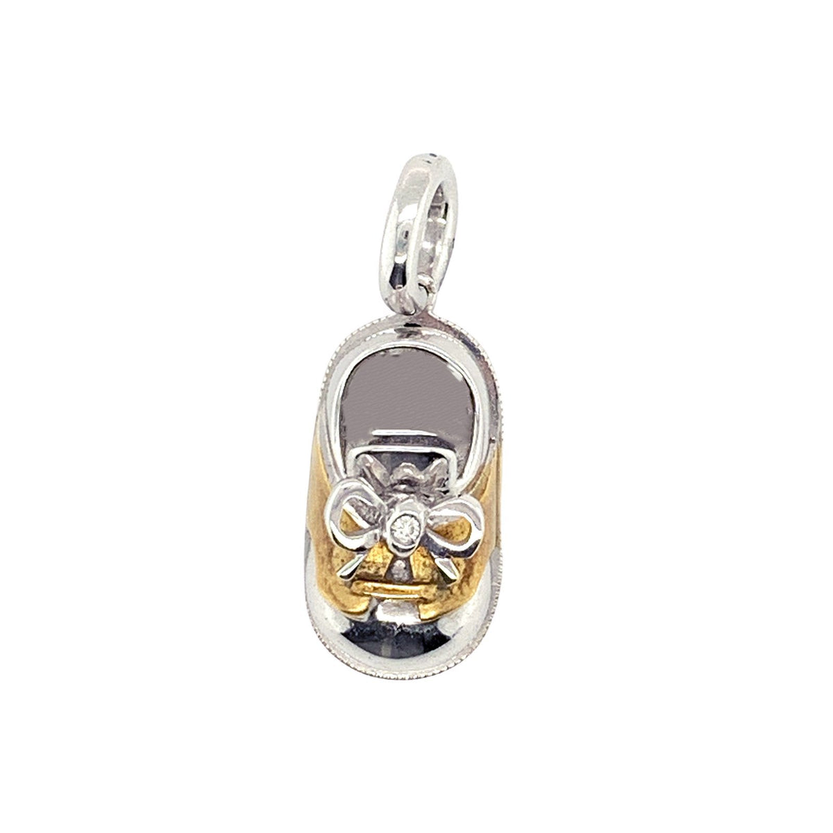 Aaron Basha 18K White Gold Diamond Baby Shoe Pendant -