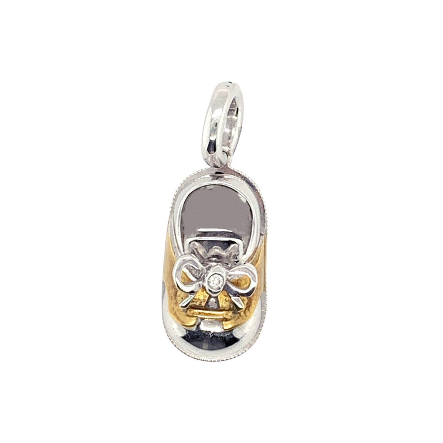 Aaron Basha 18K White Gold Diamond Baby Shoe Pendant -
