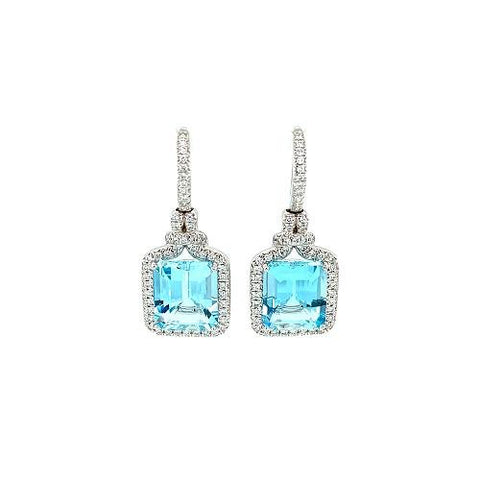 Aquamarine Diamond Earrings-Aquamarine Diamond Earrings -