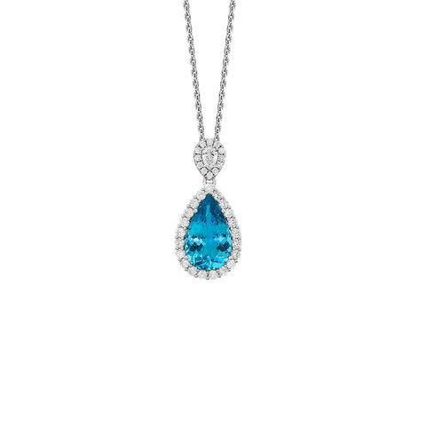 Aquamarine Diamond Necklace-Aquamarine Diamond Necklace - ONSPK00224