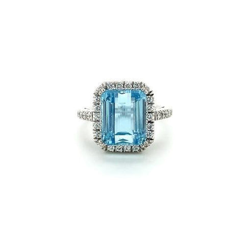 Aquamarine Diamond Ring-Aquamarine Diamond Ring -