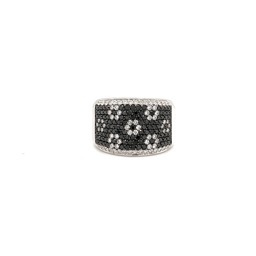 Bez Ambar Black and White Flower Wide Diamond Ring - LPB11FLBW