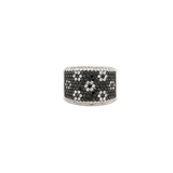 Bez Ambar Black and White Flower Wide Diamond Ring-Bez Ambar Black and White Flower Wide Diamond Ring - LPB11FLBW