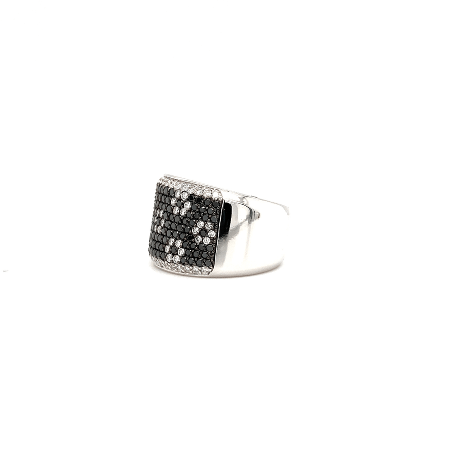 Bez Ambar Black and White Flower Wide Diamond Ring - LPB11FLBW
