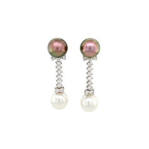 Black and White South Sea Pearl Diamond Earrings-Black and White South Sea Pearl Diamond Earrings -