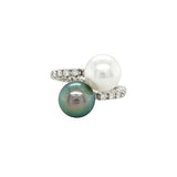 Black and White South Sea Pearl Diamond Ring-Black and White South Sea Pearl Diamond Ring -