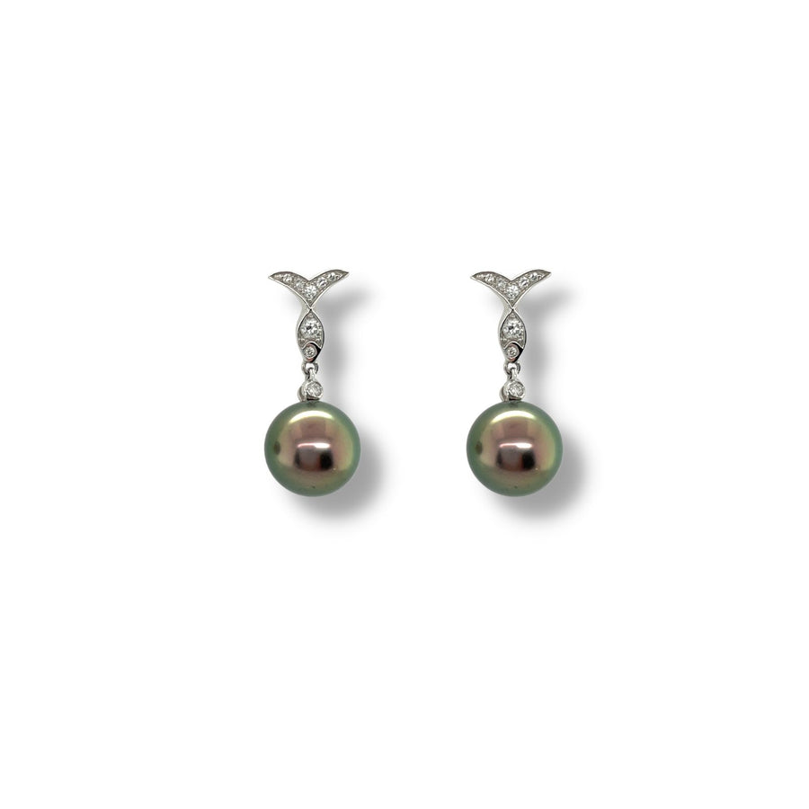 Black South Sea Cultured Pearl Diamond Earrings - PEUJD00082