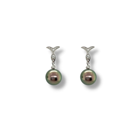 Black South Sea Cultured Pearl Diamond Earrings - PEUJD00082