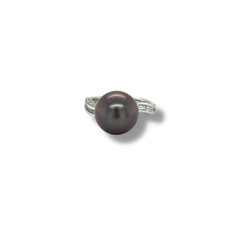 Black Cultured Pearl Diamond Ring-Black South Sea Cultured Pearl Diamond Ring - PRABL00055