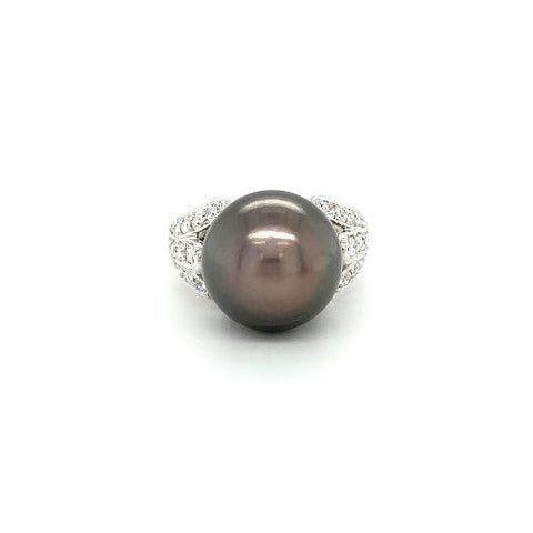 Black South Sea Pearl Diamond Ring-Black South Sea Pearl Diamond Ring - PRMXM00064