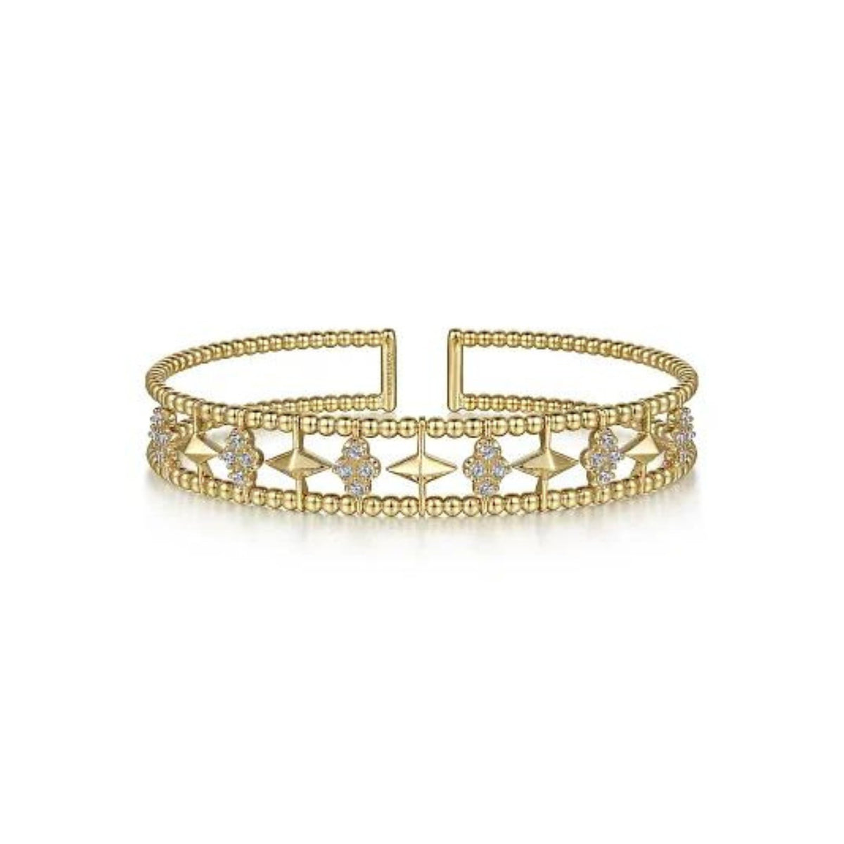 Bujukan Diamond Cluster and Gold Pyramid Cuff Bangle - BG4615-62Y45JJ