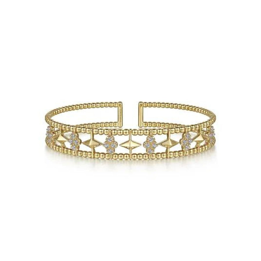 Bujukan Diamond Cluster and Gold Pyramid Cuff Bangle - BG4615-62Y45JJ