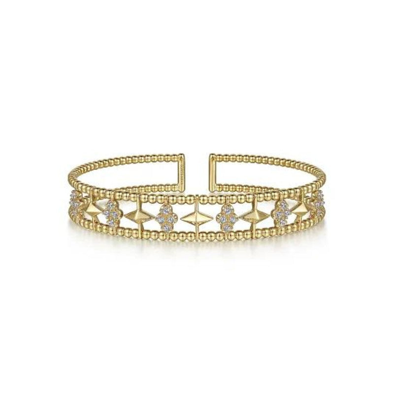 Gabriel & Co. Bujukan Diamond Cluster and Gold Pyramid Cuff Bangle-Bujukan Diamond Cluster and Gold Pyramid Cuff Bangle - BG4615-62Y45JJ