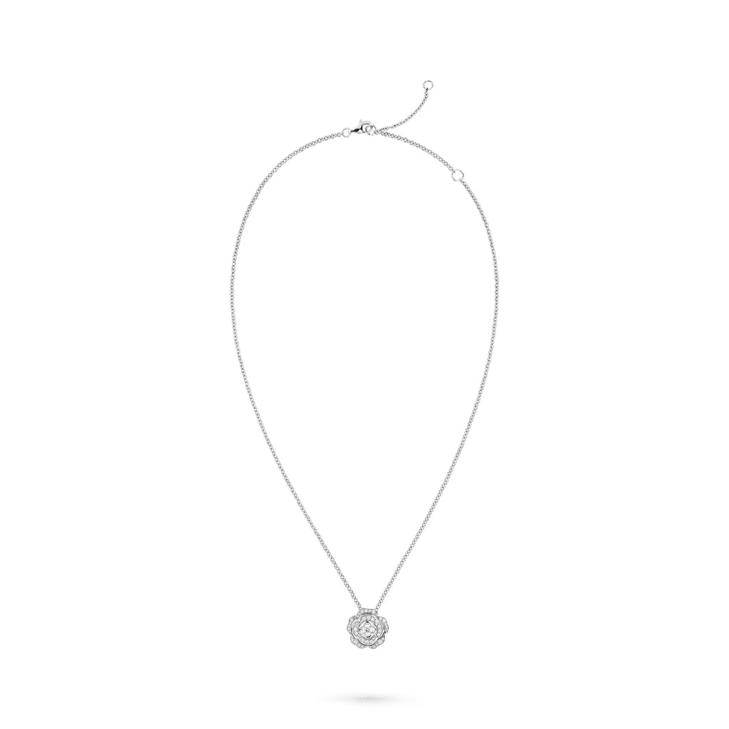 Chanel Bouton de Camélia Necklace - 18K White Gold, Diamonds - Color: Blanc