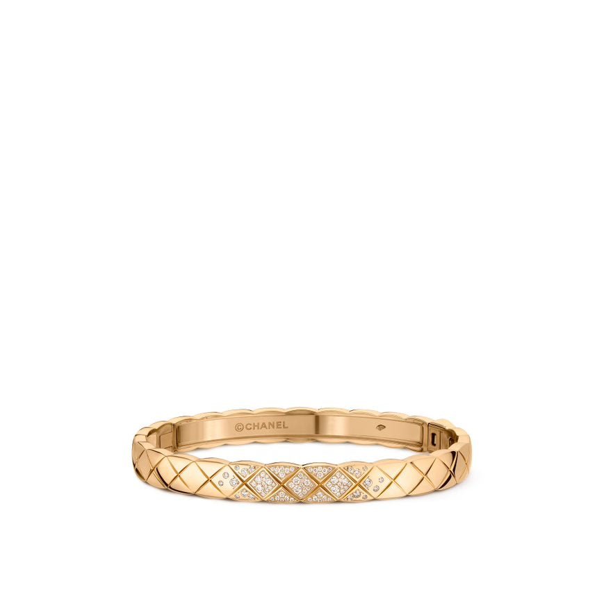CHANEL Coco Crush Bracelet - J11763 - CHANEL Coco Crush Bracelet in 18 karat beige gold quilted motif with diamonds.