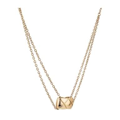Chanel Coco Crush Necklace Quilted Motif Beige Gold