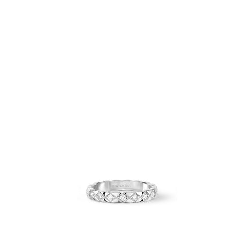 CHANEL Coco Crush Ring-CHANEL Coco Crush Ring in 18 karat white gold quilted motif with diamonds.